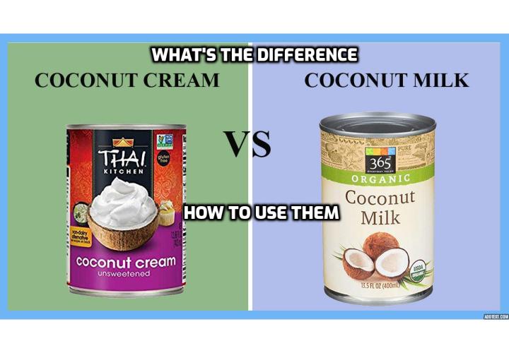 Coconut Milk vs. Coconut Cream - The Difference and How to Use Them. You may have noticed several different types of coconut “milk” in your local grocery store. There’s a boxed variety, a canned type, a milk, and a cream. It might not look like there’s much of a difference between them, but it turns out that there are several that can make or break a recipe. Read on to find out more.